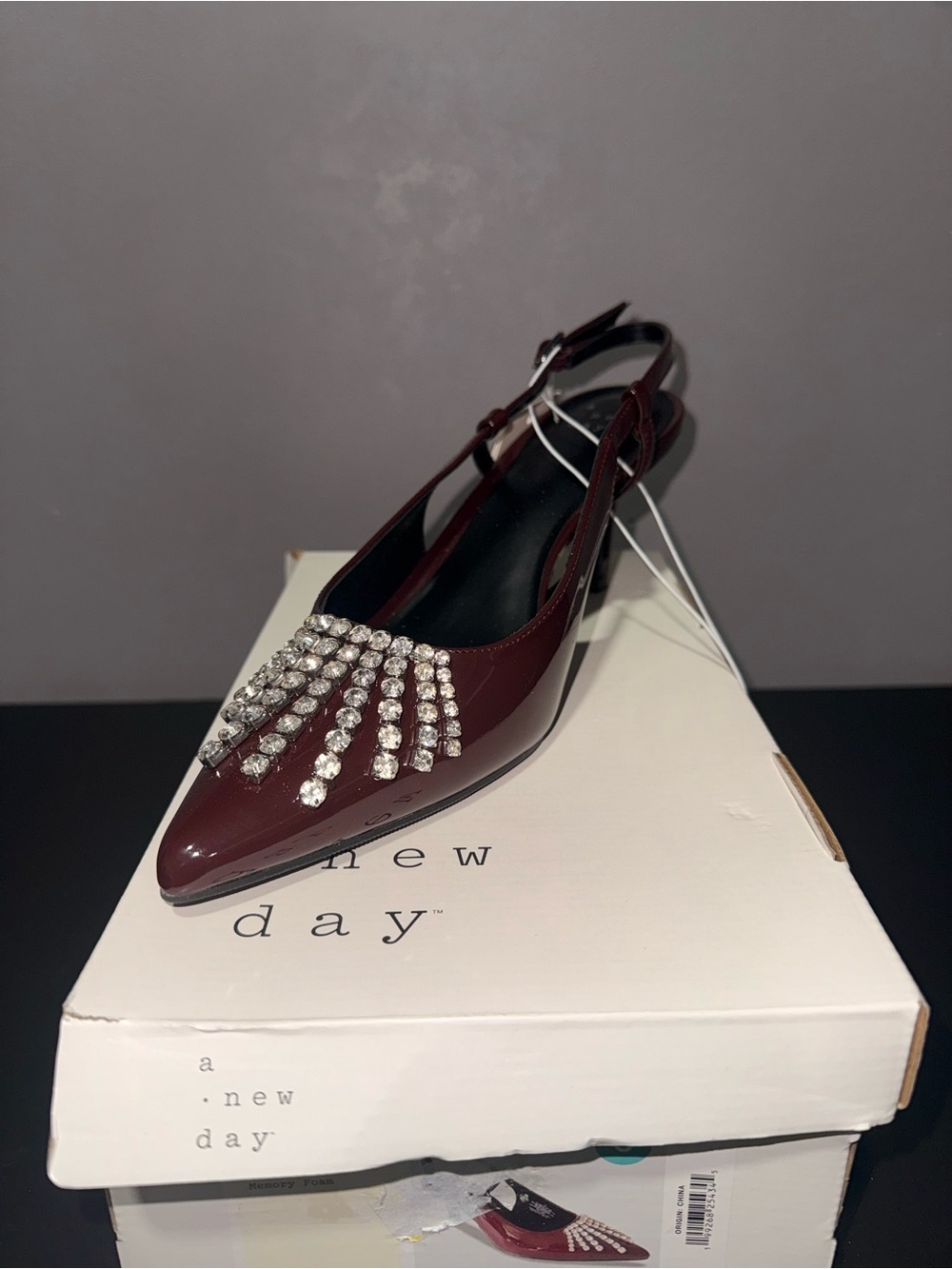 a new day Burgundy Patent Pointed Slingback Heels with Crystal Fringe
